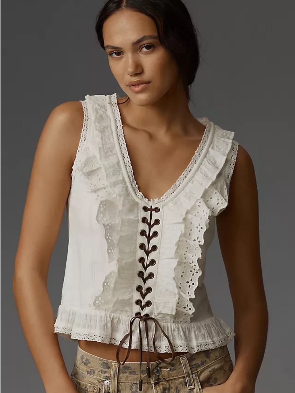 Anthropologie Pilcro eyelet ruffle tank